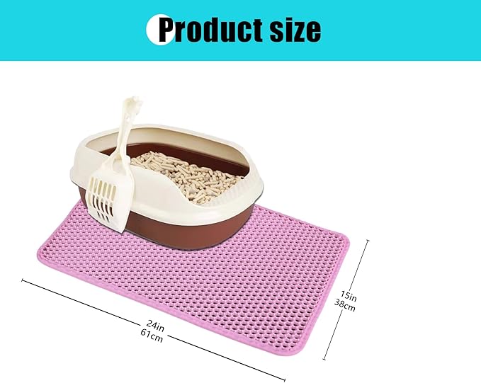 Cat Litter Mat, Kitty Litter Collector, Double Layered Honeycomb Design Waterproof, Anti Urine, Anti Slip, Easy to Clean, Limit Garbage (23"x14.5", Pink)