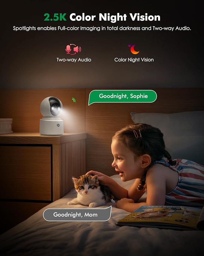 Battery Powered Indoor Security Camera Wireless, 6000mAh Rechargeable PTZ WiFi Camera for Home Security, Dual-Band 2.4GHz/5GHz, 2.5K 4MP Color Night Vision, SD/Cloud Storage, 2-Way Audio