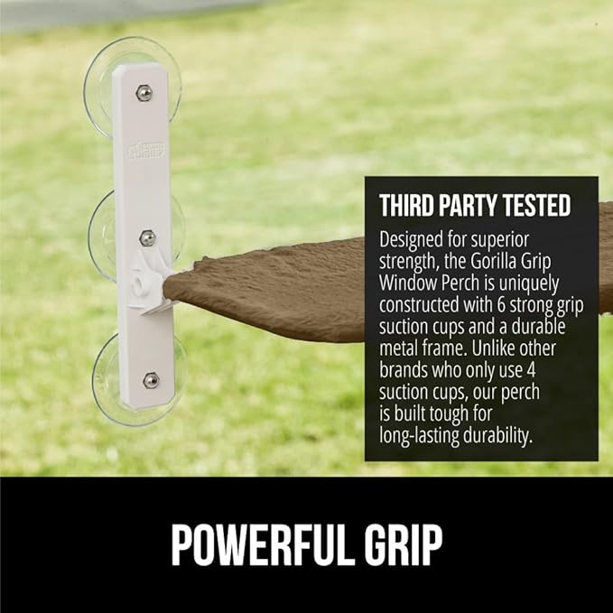 GORILLA GRIP Cat Window Perch, Foldable Cat Window Hammock Bed with 6 Large Suction Cups, Cordless Indoor Wall Shelves, Strong Metal Frame Holds 40lbs, Reversible Washable Sherpa Cover, Large Brown