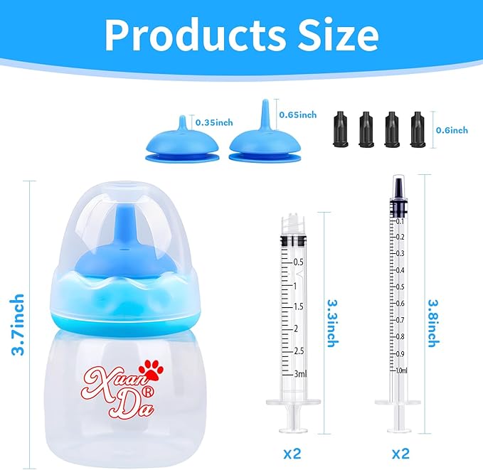 Pet Feeding Bottle and Syringes,60ml Nursing Bottle, 3 Sizes Nipples with Ventilation Valve Resistant Tearing Perfect for Puppies, Kittens, Small Wildlife (Blue)