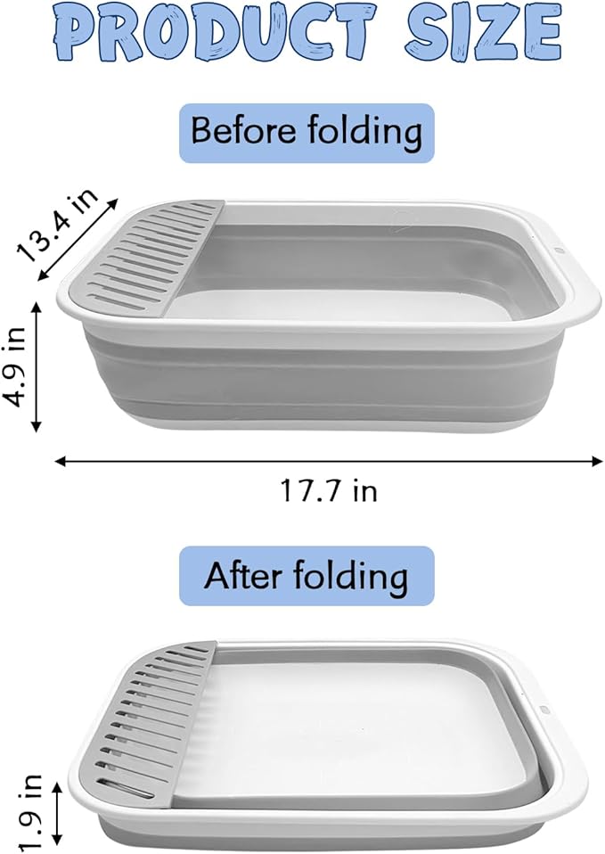 VCEPJH Kitten Litter Box Low Entry Litter Box for Senior Cats - Shallow Cat Litter Pan Collapsible Litterbox for Travel Grey