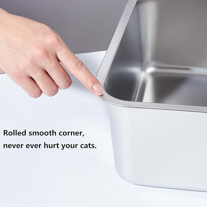XL Stainless Steel Litter Box with Lid, Extra Large High Sided Metal Cat Litter Box with Mat and Scooper, Easy Clean, Non Stick & No Smell