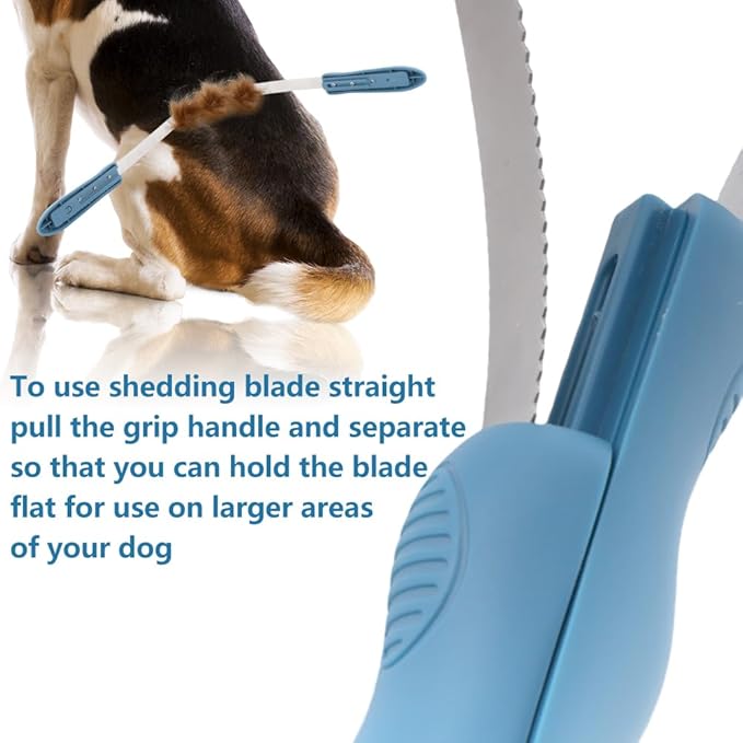 1 Pack Pet Dual-Sided Grooming Blade, Shedding Brush with Stainless Steel Blades, for All Dog Coat Types, with Soft Grip Handle, Pet Hair Removal Tools