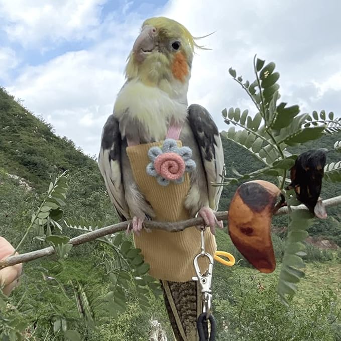 Bird Diaper Harness Flight Suit Clothes with Flying Leash for Parrots Cockatiel Pet Birds, Parrot Clothes, Bird Training Nappy Suit Liners Clothes (Small,Yellow)