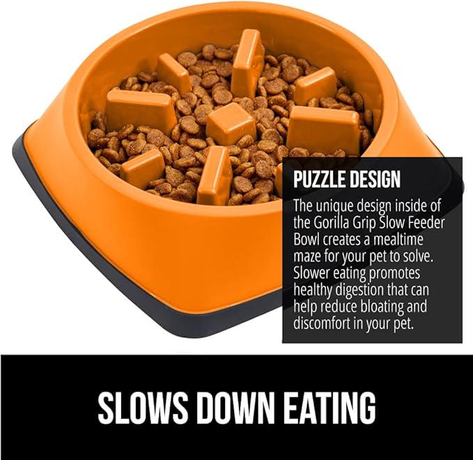 GORILLA GRIP Patented BPA Free Slow Feeder Dog Bowls, Interactive Puzzle Toy for Dogs and Cats Food Training Enrichment, Keeps Pets Busy and Prevents Puppy Overeating, Small Breeds, 1 Cup, Orange