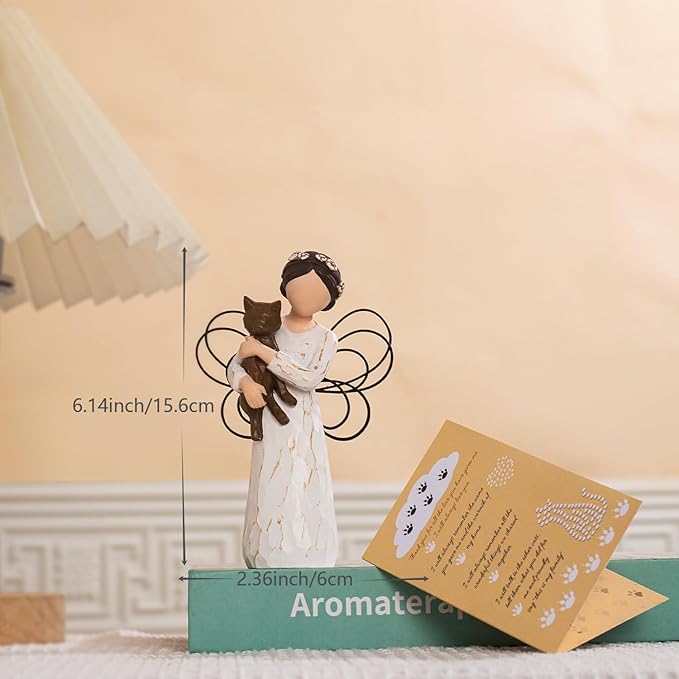 Cat Memorial Gifts, Cat Memorial Gifts for Loss of Cat, Pet Cat Remembrance Gifts, Cat Angel Figurine Statue for Cat Lovers in Memory of Their Beloved Cat(Brown Cat)