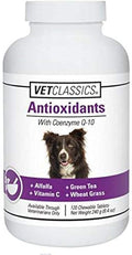 Vet Classics Coenzyme Q-10 Antioxidant Dog Supplement – Pet Health Supplement for Dogs – Supports Overall Dog Wellness, Aging – Includes Green Tea, Vitamin C, Wheat Grass – Chewable Tablets 120 Ct.