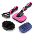 Dog Brush Kit for Grooming Short & Long Haired Dogs & Cats, 4-in-1 Pet Grooming Set with Self-Cleaning Slicker Brush, Deshedding Tool, Shampoo Bath Comb, Massge Comb (Pink Black)