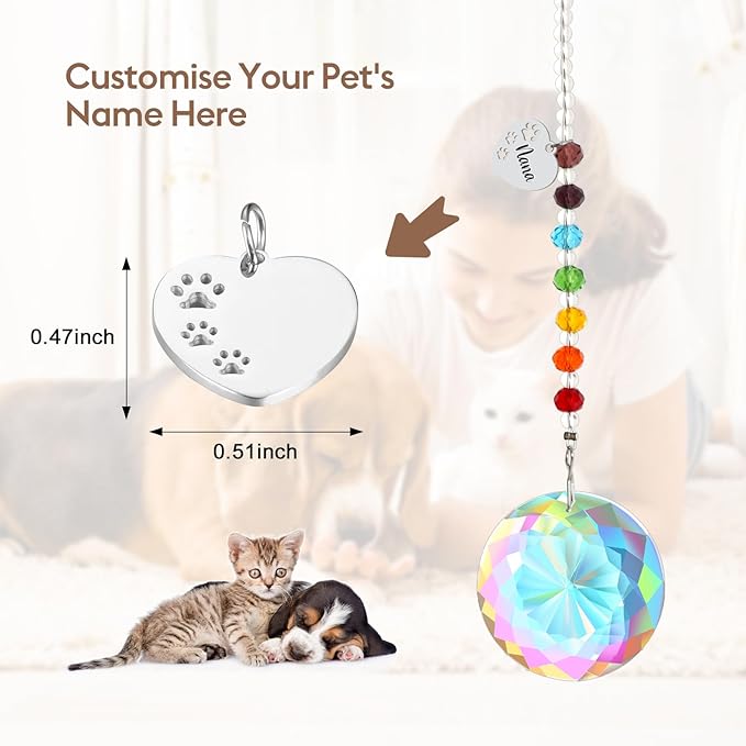 free-space Rainbow Bridge Pets Personalized Crystal Light Catcher Cat/Dog Keepsake Pet Loss Sympathy Gift (Round)
