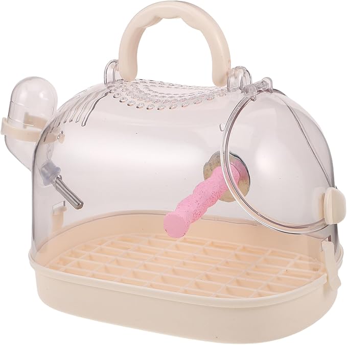 COLLBATH Portable Parrot Cage with Perch and Cover, Small Handheld Bird Carrier for Parakeets Cockatiels, Cream White Transport Cage for Pet Outings