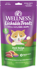 Wellness Lickable Soft Puree Cat Treats, All Lifestages, Kitten to Senior, Natural, Grain Free, Duck Flavor, 0.4 oz, Pack of 6 Tubes