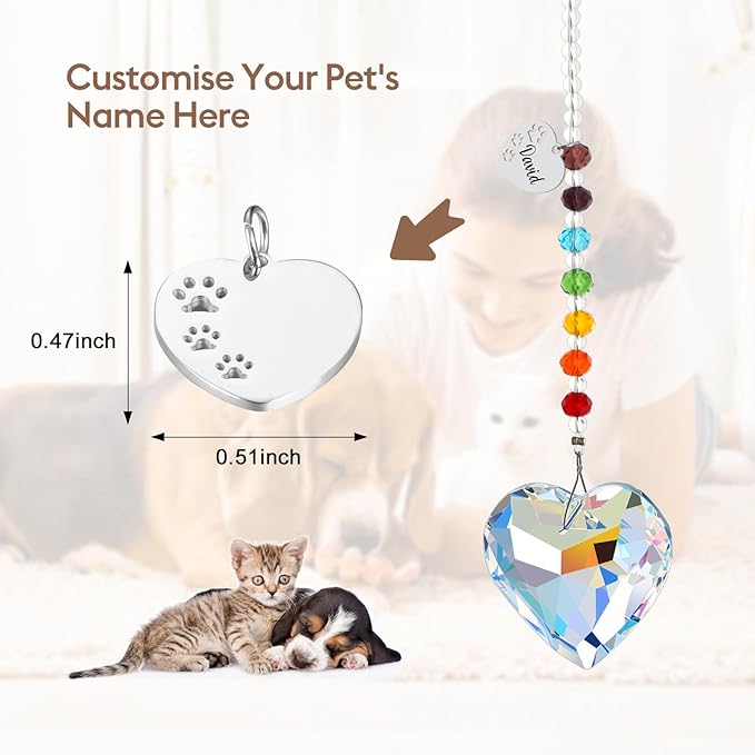 Rainbow Bridge Pets Personalized Crystal Light Catcher Cat/Dog Keepsake Pet Loss Sympathy Gift (Heart)