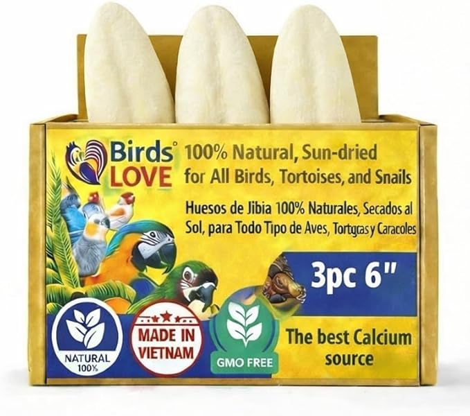 Birds LOVE 5.5-6″ Cuttlebones for Birds – 100% Natural Sun-Dried Calcium & Beak Conditioning Supplement for Parakeets, Budgies, Cockatiels, Finches & Canaries – 3 Pack with Holder – Made in Vietnam