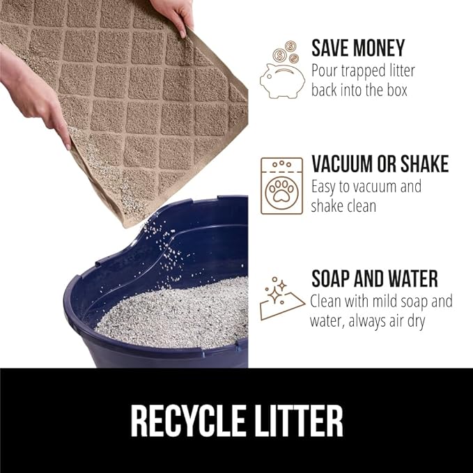 GORILLA GRIP Cat Litter Box Mat, Water Resistant, US Designed Kitty Litter Trapping Mats, Easy to Clean, Scatter Control, Less Mess and Clean Floors, Kitten Supplies for Indoor Cats 24x17 Beige 2 Pack