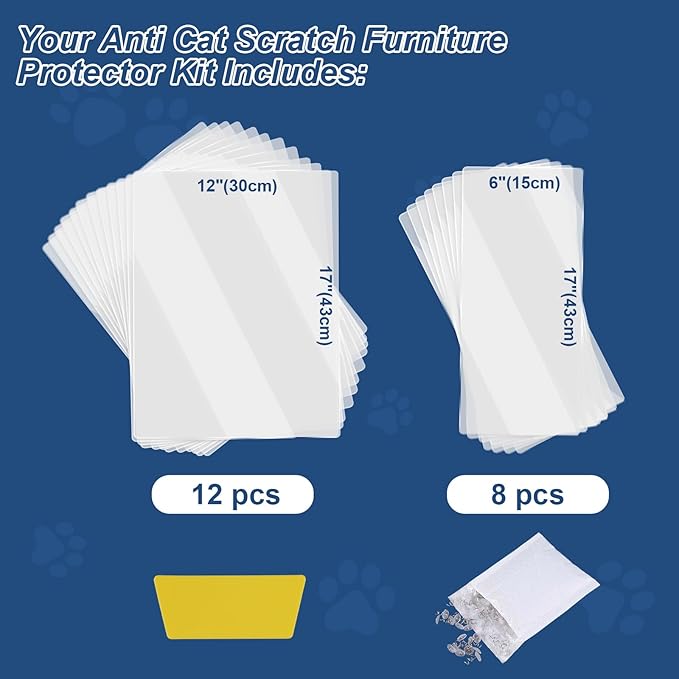 20 Pcs Cat Scratch Furniture Protector, Single-Sided Self Adhesive 17in Couch Protector from Cat Claws