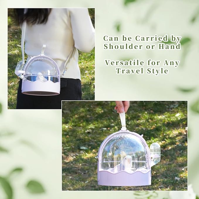 MANON ROSA Bird Carrier Cage with Water Bottle, Portable Travel Carry Case for Small Pets: Lovebird, Budgie, Parakeet, Cockatiel, Conures (Pink)