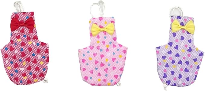 Bird Diapers Red Heart Pattern Washable Reusable Parrots Nappy for Budgie Parakeet Cockatiel 3 PCS
