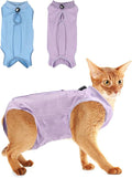 2PCS Cat Recovery Suit - Breathable Cat Surgical Recovery Suit, Onesie for Cats After Surgery Recovery, Alternative Cone of Shame Abdominal Wound Skin Wear Protection (Light Blue+Light Purple, M)