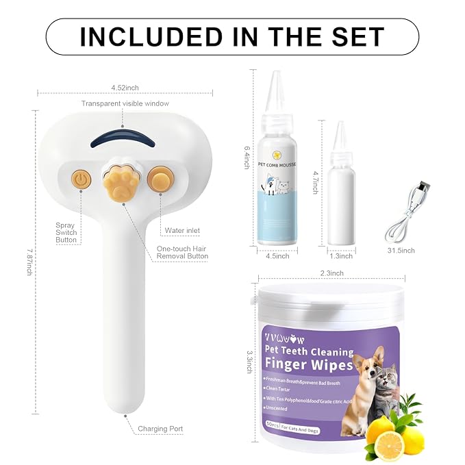 Pet Steam Brush for Dog & Cat – shower bath brush – Steam for Shedding & Grooming Water Brush for Long & Short Haired Pets Spritz Defur Comb 3-in-1 Spray Hair Removal Comb Includes