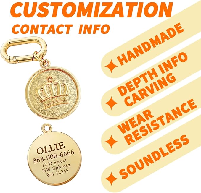 Dogs ID Tags Personalized Double Sided Deep Engraved Cat & Dog Collar Charm Round Shape Frosting Process Silver/Gold Plated