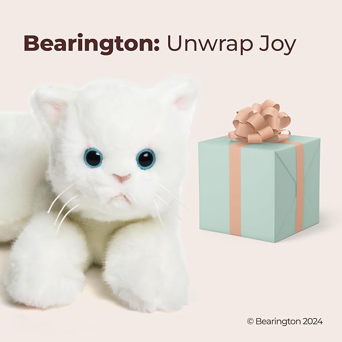 Bearington Muffin White Cat Stuffed Animal - 15" Realistic White Cat Stuffy with Soft Plush Fur and Floppy Body - Adorable Stuffed Kitty Cats for Girls - Gift for Kids, Toddlers and Kitten Lovers