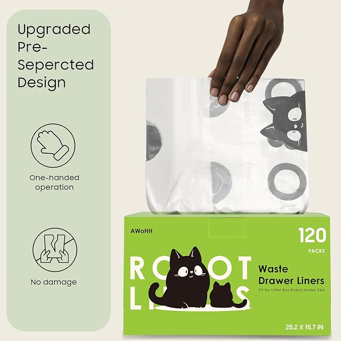Cat Litter Box Robot 5/4/3 Waste Bags, 120 Pack Automatic Litter Box Bags, Thick Heavy Duty Cat Litter Box Liner Bags - Transparent, Sensor-compatible