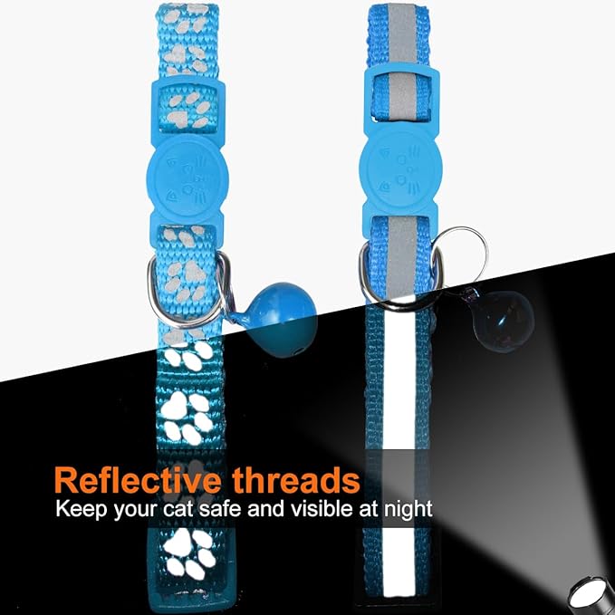 TagME 2 Pack Cat Collar with Name Tag, Personalized Reflective Cat Collar Breakaway with Bell for Boy & Girl Kitten, SkyBlue
