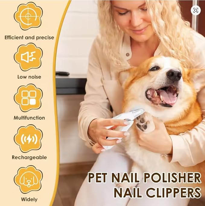 2-in-1 Dog Nail Clippers & Cat Nail Clippers Trimmers for Large Medium Small Cats Dogs Claw Grinder Quick Sensor Safety Guard Type-C Rechargeable with 2 LED Lights For Cat Dog Claw Care(White)