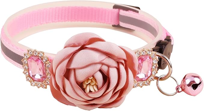 2 Pack Cat Collar Pink Floral with Bell and Removable Flower Bowtie Breakaway Adjustable Cat Collar for Girl Kitten Puppy Small Cats Dogs Daily Decoration (XQ9-4) (XQ9-5)