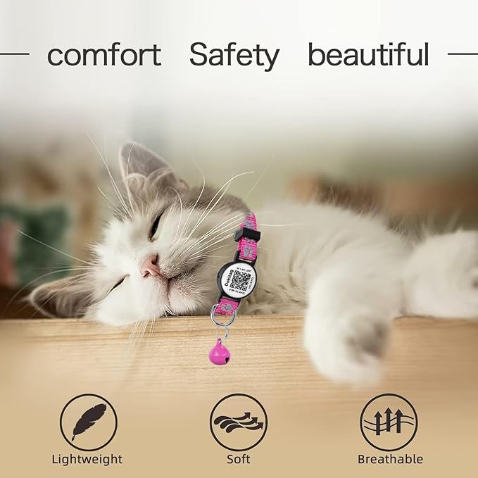 Reflective Cat Collar with QR Code Name Tag,Breakaway Cat Collars with Pet Id Tag and Bells,Scan QR Receive Instant Pet Location Alert Email 2pack (red&Blue)