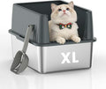 Small Stainless Steel Cat Litter Box - 11.8" High Sided, Open-Top Design,Low Entry for Kittens & Small Cats, Anti-Leak & Easy to Clean, Compact Space-Saving Size(17.3"L x 13.4"W × 11.8"H),Gray