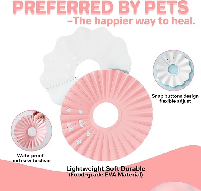 2 Pieces Soft Cat Cone Collar– Adjustable Lightweight Recovery E-Collar to Stop Licking, Scratching & Biting After Surgery, Comfortable Wound Healing Cone Alternative (Pink, S)