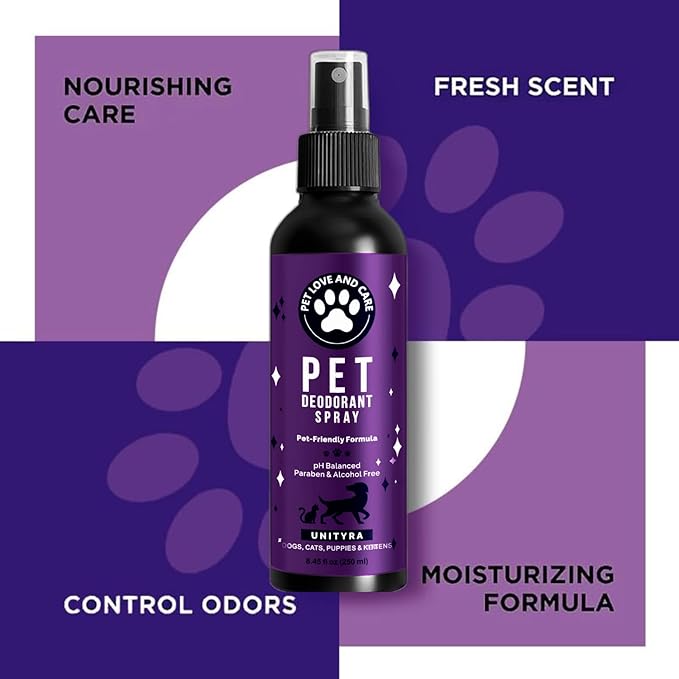 Pet Odor Eliminator Spray – Lavender Scent Deodorizer for Dogs & Cats – Helps Reduce Pet Odors Removes Urine & Litter Box Smells from Home, Carpet, Bedding & Furniture – 250ml