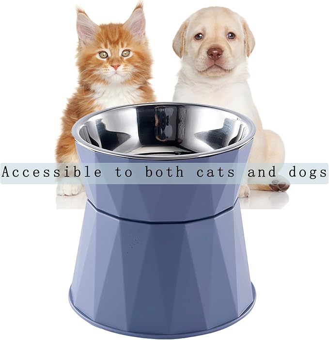 Elevated Cat Feeder, 5.5'' Height, Whisker-Relief Shape, Safe & Durable Cat Bowls for Food and Water, 1 Year Warranty(Blue)