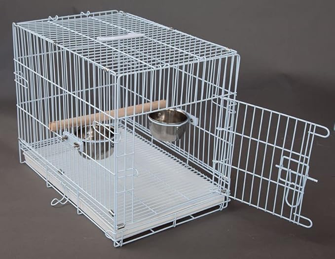 Large Easy Collapsible Travel Vet Bird Parrot Carrier Metal Cage Bar Spacing 1.25-Inch Prevent Your Parrot Bird Beaks Out with Stainless Feeder Cups Natural Wooden Perch