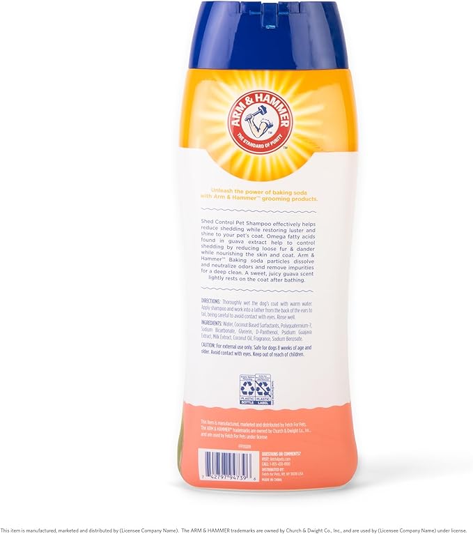 Arm & Hammer for Pets Shed Control Shampoo, Juicy Guava Scent | Professional Quality Dog Shed-Less Shampoo, De-Shedding Dog Shampoo, Free of Sodium Lauryl Sulfate & Parabens, 20 Fl Oz - 6 Pack