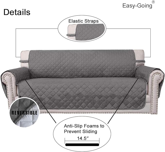 Easy-Going Chair Sofa Slipcover Reversible Sofa Cover Water Resistant Couch Cover Furniture Protector Cover with Elastic Straps for Pets Kids Children Dog Cat (Chair, Gray/Light Gray)