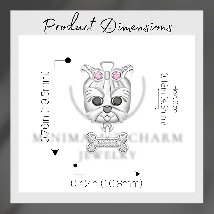 Pet Charm, Cute Dog Charm, Animal Dangle Charm, Sterling Silver Charm, Gift For Women, Friends, Wife, Mother, Christmas, and Halloween, Compatible With Pandora