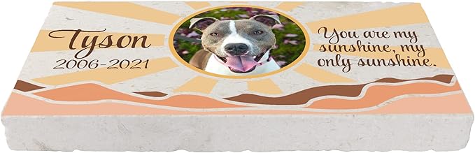 Personalized Pet Memorial with Keepsake Photo on Limestone - Headstones, Garden Stones, and Grave Markers for Dogs - Dog Memorial Stone, Pet Memorial Gifts - 12”x 6”x1.25" (D. Tyson Design)