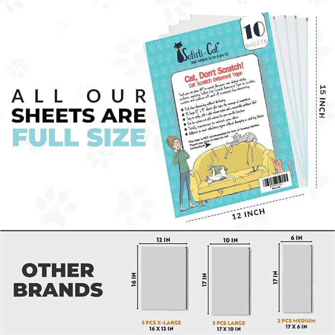 Sofisti - Cat Scratch Deterrent Tape for Furniture – 10 Double Sided Anti Scratching Sticky Tape - Cat Scratch Furniture Protector – Cat Training Tape Teaches Your Kitty Not to Scratch Your Couch