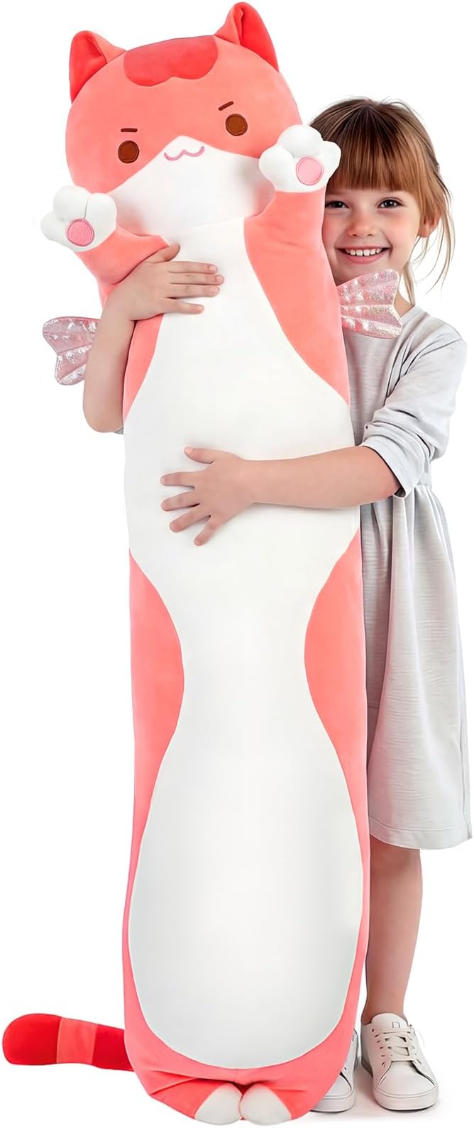 Mewaii Long Cat Plush 5 Sizes, 120% Extra Filling Giant Plushness Kids Body Pillow, Kawaii Cute Pink Cat Stuffed Animals Plushies, Big Long Body Pillow Cat Plush Gift for Girls 36”