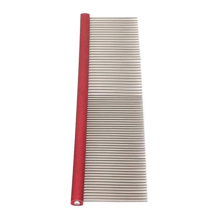 Dog Comb, 2-in-1 Stainless Steel Rounded Ends Dog Grooming Comb Pet Comb with Two Different Densities of Steel Teeth for Grooming Matting, Red