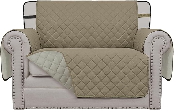 Easy-Going Reversible Chair Cover Washable Sofa Cover for Dogs Water Resistant Couch Slipcover Furniture Protector Cover with Adjustable Straps for Pets (Chair 30 in, Beige/Beige)