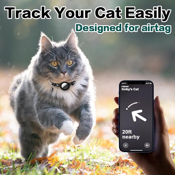 Airtag Cat Collar Breakaway, Reflective Kitten Collar with Apple Air Tag Holder and Bell for Girl Boy Cats, 0.4 Inches in Width and Lightweight(Green)