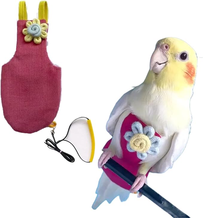 Bird Diaper Harness Flight Suit Clothes with Flying Leash for Parrots Cockatiel Pet Birds, Parrot Clothes, Bird Training Nappy Suit Liners Clothes (Small,Rose Red)