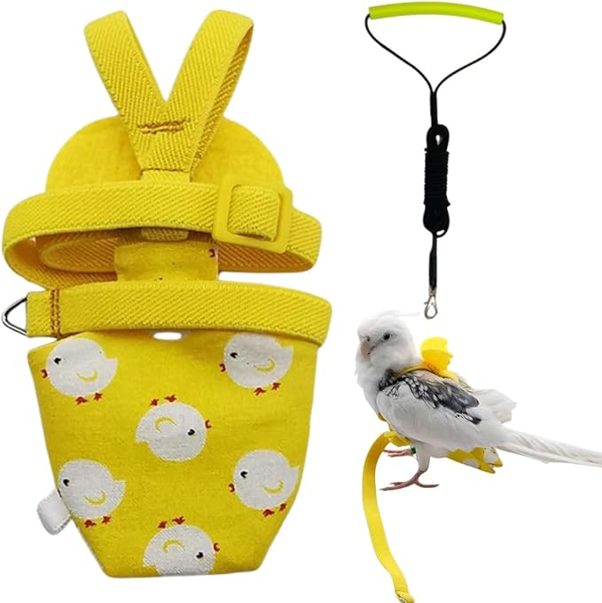 Adjustable Bird Diaper Harness Flight Suit Clothes with 80 Inch Flying Leash Rope for Parrots Conure Cockatiel (Yellow,Pigeon)
