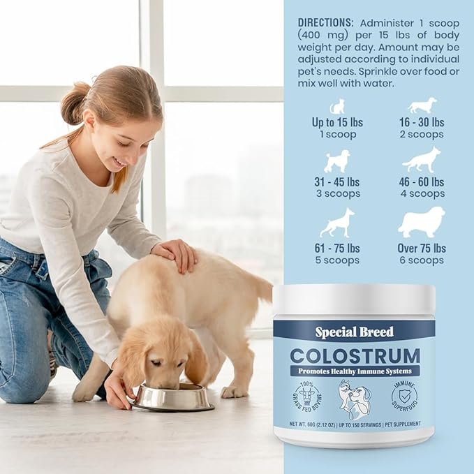 Bovine Colostrum for Dogs and Cats – Grass Fed Colostrum Powder – Immune Support, Allergy & Itch Relief – Gut Health & Seasonal Allergy Defense – 150 ct