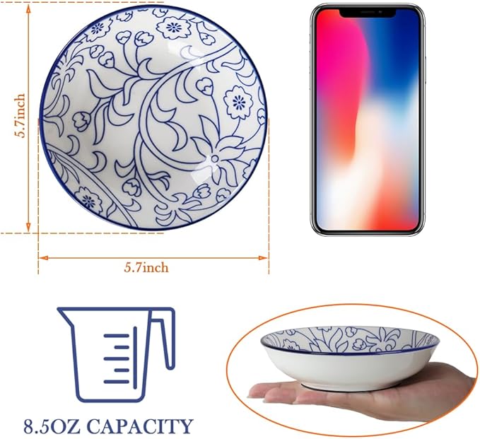 HAPPY KIT 2pcs Ceramic Cat Food Bowls for Indoor Cats Set,5.7 inch Colorful Cute Feeding Plate with Non Slip Mat,8.5oz Cat Dish/Dishes,Wide Shallow Bowl Whisker Friendl