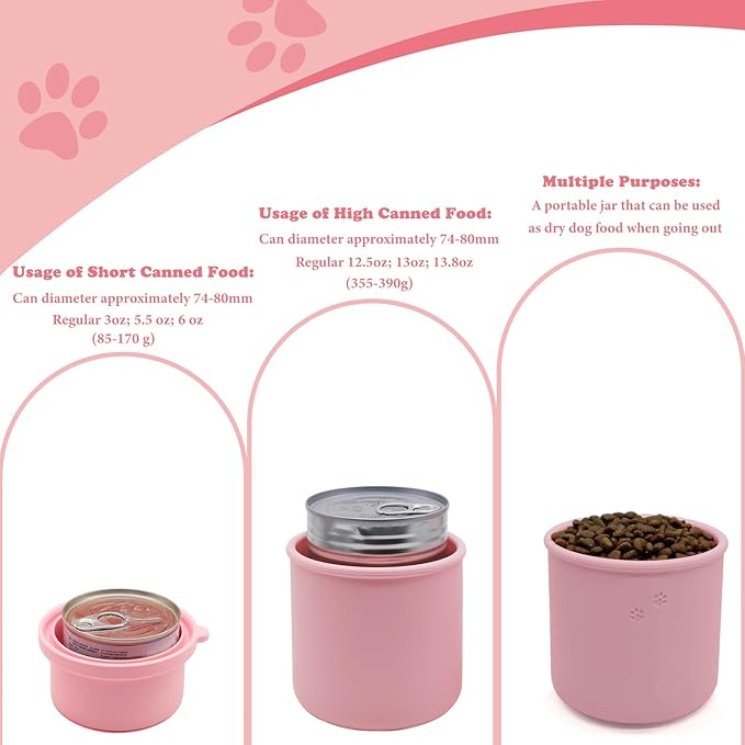 Original Canned Dog Food Storage Container | Silicone Can Cover Pet Food Sealer | BPA Free, Airtight, Dishwasher & Freezer Safe (Pink)