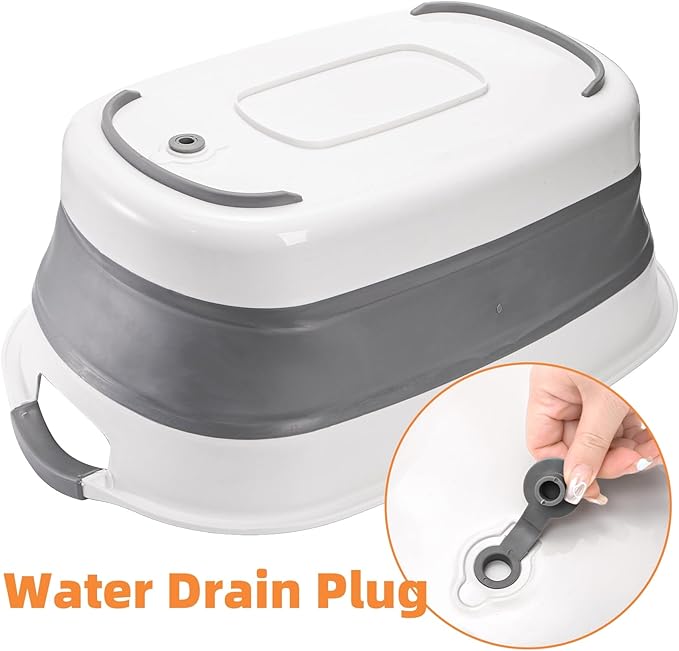 Coloch Collapsible Pet Bathtub with Water Drain Plug, Plastic Dog Bath Tub with Handle Portable Puppy Bathing Tub Space Saving Laundry Basket for Puppy, Small Dog, Cat, BPA Free, Grey